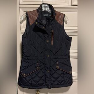 Ralph Lauren Black Quilted Vest with Brown Accents